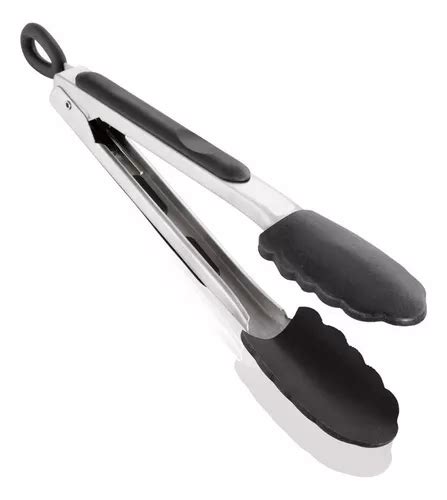 Set Pinza Gastronomica Cocina Punta Silicona Color Negro