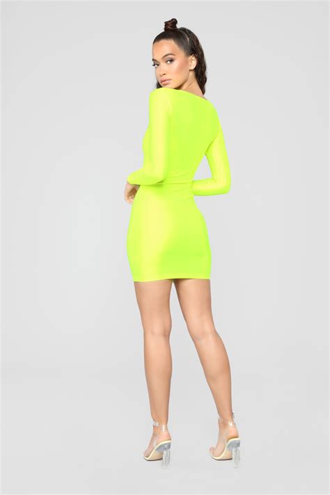 Fashionnova Gno Again Cutout Mini Dress Neon Yellow Mini Dress White Long Sleeve Dress