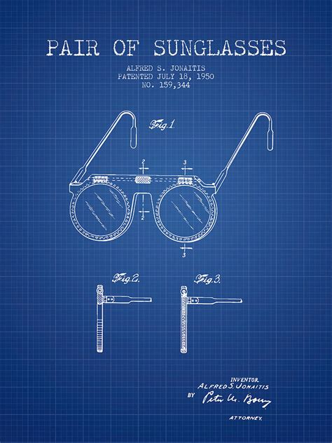 Sunglasses Patent From 1950 Blueprint Digital Art By Aged Pixel