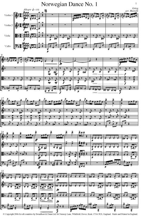 Grieg Norwegian Dance Opus 35 No 1 String Quartet Parts