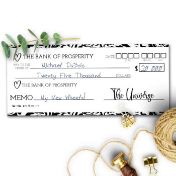 Vision Board Cheque Abundance Checks Money Saving Printable Instant