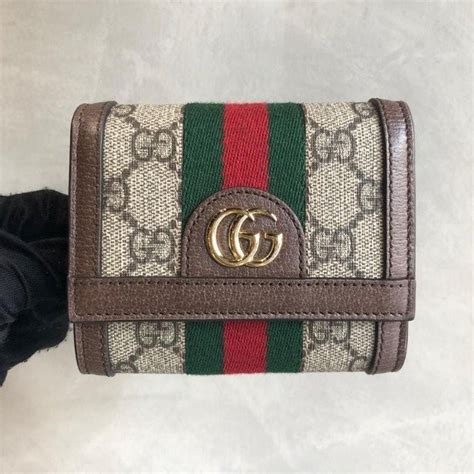 二手精品 Gucci 古馳 經典 Ophidia Gg印花帆布牛皮飾邊暗釦 三折短夾 錢包 625703 棕色 蝦皮購物