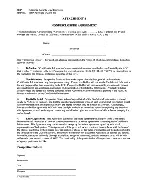 Fillable Online Courts Ca Attachment 8 Non Disclosure Agreement NDA