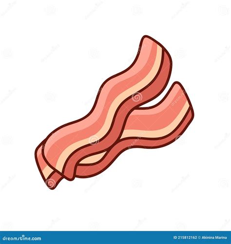 Fried Bacon Strips Doodle Icon Hand Drawn Cartoon Illustration Of