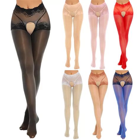 Womens Sexy Open Crotch Tights Sheer Lace Crotchless Pantyhose