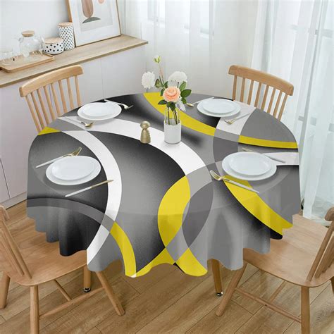 Nappe Ronde Jaune G Om Trique Art Moderne Abstrait Couverture De Table