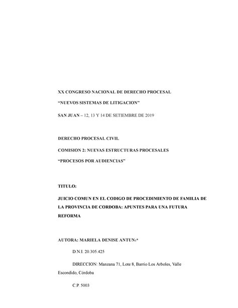 Juicio N En El C Digo De Procedimiento De Familia De La Provincia