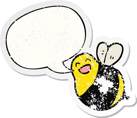 Cartoon Bee And Speech Bubble Distressed Sticker 10502659 Vector Art At