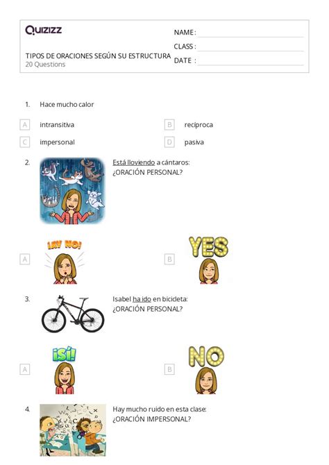 50 Tipos De Oraciones Hojas De Trabajo En Quizizz Gratis E Imprimible