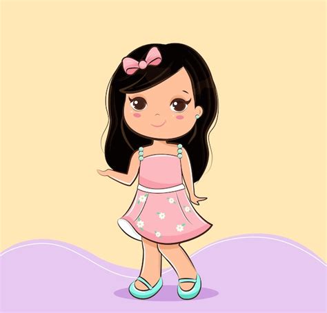 Ilustración De Niña Linda De Dibujos Animados Vector Premium Vector