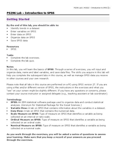 Ps Lab Intro To Spss Ps Lab Introduction To Spss Getting