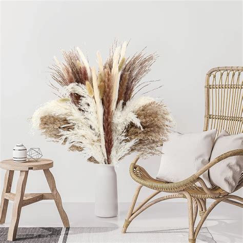 110 Pcs Dried Pampas Grass Bouquet Natural Pampas Grass Boho Decor Phragmites Bunny Tails Dried