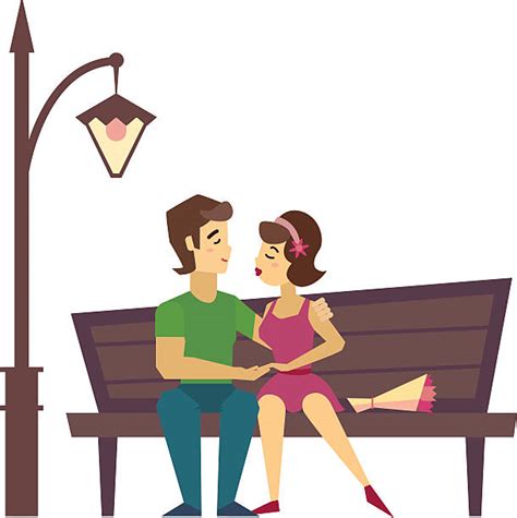 20 Romantic Couple Sitting Park Bench Together Drawing Stock