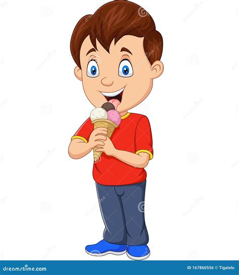 Cartoon Boy Eating Ice Cream Stock Vector - Illustration of dessert ...