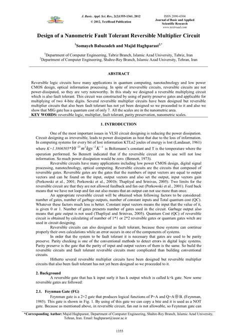 PDF Design Of A Nanometric Fault Tolerant Reversible Multiplier Circuit