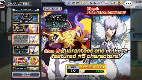 Bleach Brave Souls SAFWY Untold Stories Six Step Up Summons 6 Step