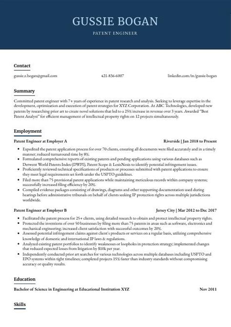 Patent Engineer Resume Cv Example And Writing Guide