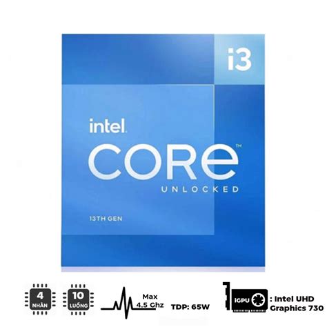 CPU INTEL CORE I3 13100 UP TO 4 5GHZ 4 NHÂN 8 LUỒNG 12MB CACHE 65W