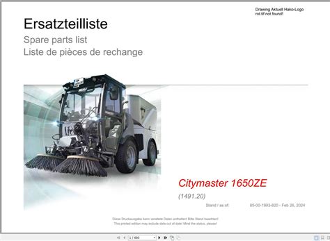 Hako Road Sweeper Citymaster Ze Spare Parts Catalog En De