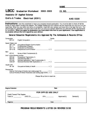 Fillable Online Linnbenton 2002 2003 ID NO Graduation Worksheet