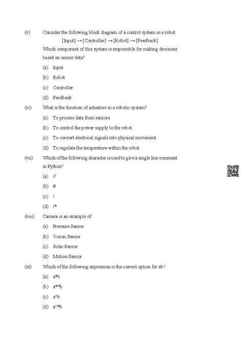 Icse Robotics And Artificial Intelligence Specimen Paper 2025 Pdf Cisce Class 10 Robotics And