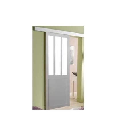 Porte Coulissante Atelier Blanc Vitrage Transparent H X L Rail