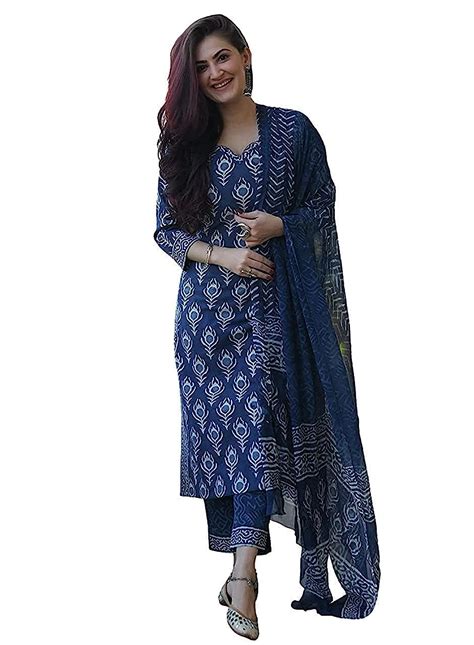 Buy Gosriki Women S Rayon Straight Printed Kurta With Pant Dupatta