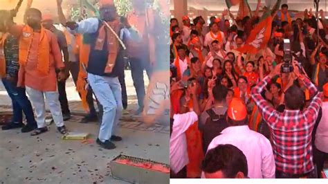 Gujarat Election Result 2022 As Bjp Nears Victory Party Workers Burst