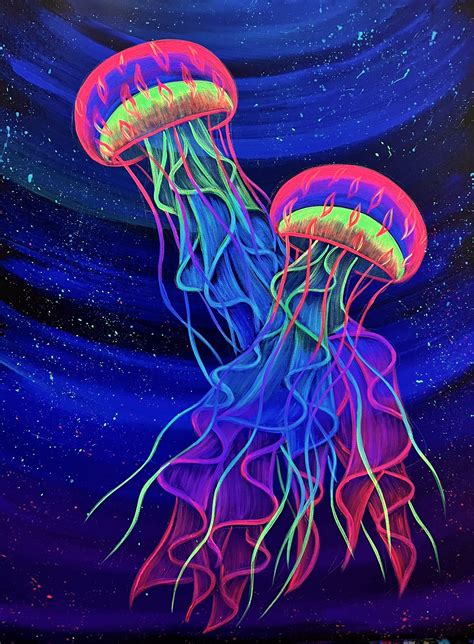 Original Black Light Jellyfish Painting Flourescent Acrylic Paint On