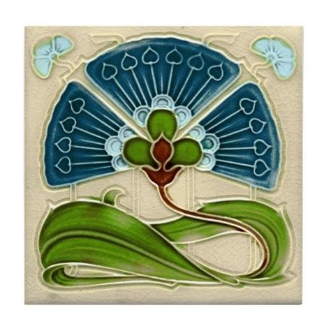 Art Nouveau Fan Flower Tile Coaster Cafepress Art Nouveau Flowers