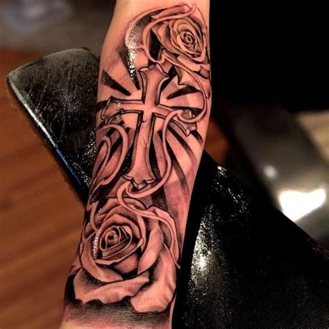 Cross Tattoo With Rose Designs