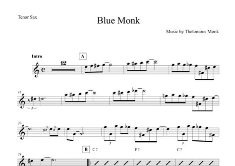 Blue Monk Arr The Sheet Music Library Sheet Music Thelonious Monk