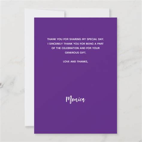 Birthday Purple Photo Thank You Card Zazzle