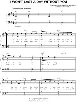 "I Won't Last a Day Without You" Sheet Music - 8 Arrangements Available ...