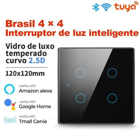 Black 4 Gang WIFI Interrupteur Mural Tactile Intelligent Tuya WiFi