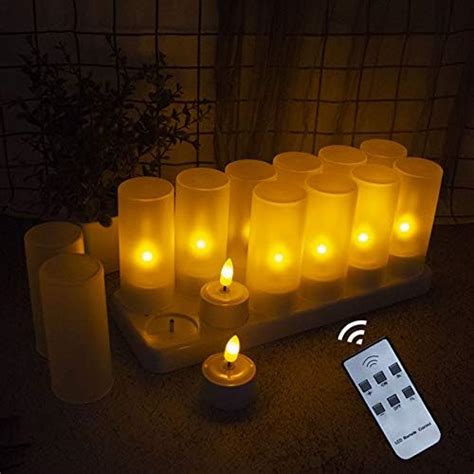 Eurofone Led Candles Tea Lights Rechargeable Tealight 12pcs With Charge Station Holders Yellow