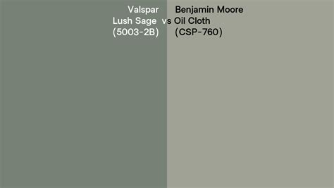 Valspar Lush Sage 5003 2B Vs Benjamin Moore Oil Cloth CSP 760 Side