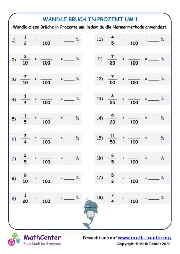 Wandle Bruch In Prozent Um Arbeitsbl Tter Math Center