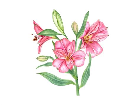 Flores tropicales rosadas brillantes Flor de Alstroemeria Ilustración