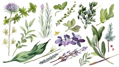 Hand Drawn Watercolor Herbs And Wildflowers Set Stock Illustration Illustration Of Culinary