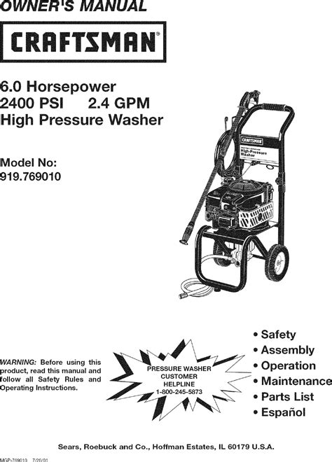 Craftsman Psi Pressure Washer Parts Manual