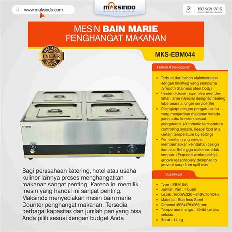 Mesin Bain Marie Penghangat Makanan Mks Ebm Maksindo