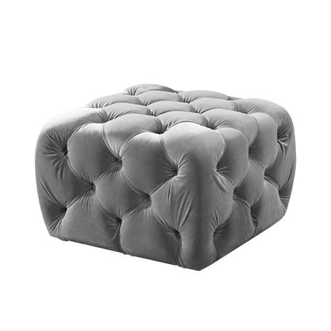 Benjara Gray Fabric Square Accent Ottoman Bm The Home Depot