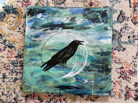 Waxing Crescent Moon Original Blackbird Painting By Kim Critzer Golden