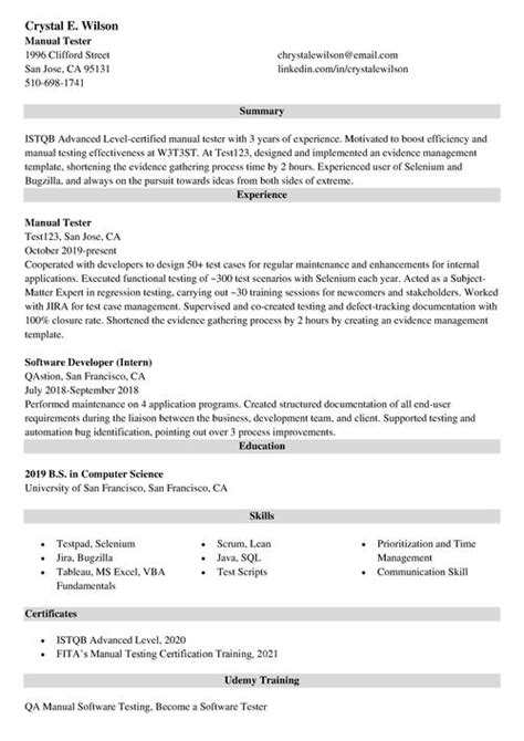 Sample Resume For Experienced Manual Tester Teanagasawaa