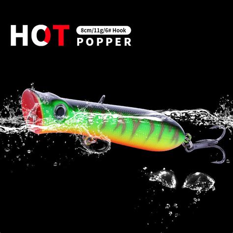 HENGJIA 1PCS Topwater Popper Wobblers Iscas Plásticas De Pesca 8cm 11g