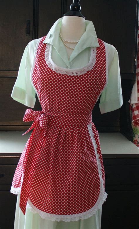 Retro Apron Dottie For You Valentines Day Red Poka Dots Eyelet Trim