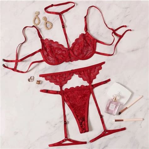 Unbranded Intimates Sleepwear Pc Red Lace Lingerie Set Poshmark