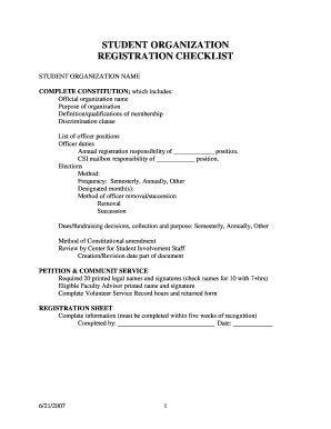 Fillable Online Emporia Student Organization Registration Checklist