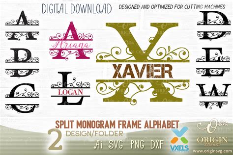 Split Monogram Svg Monogram Alphabet Letter Roman Flourish Frame